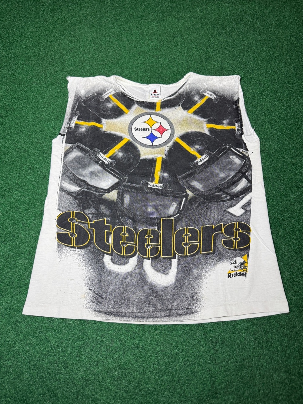 Steelers Vintage Aop T Shirt Riddell 90s Cutoff 18.5x22 RARE Retro Football